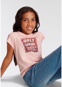 T-Shirt Kidsworld "ONLY GOOD VIBES - Druck", M&auml;dchen, Gr. 176/182, rosa, Single Jersey, Obermaterial: 100% Baumwolle, bedruckt, gerade taillenbedeckt, Rundhals, abgesteppte Kante, Shirts T-Shirt, Kurzarm, gerade Passform, mit peppigen Statements und Spr&uuml;chen