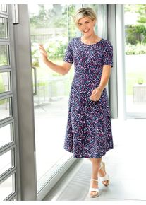 Dames Zomerjurk in marine/fuchsia bedrukt ,maat 36, WITT, 100% Katoen
