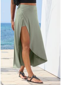 Maxirock Lascana, Damen, Gr. 46, helles khaki, Jersey, Obermaterial: 95% Viskose, 5% Elasthan, unifarben, figurumspielend kn&ouml;chellang, R&ouml;cke Maxirock, mit integrierter Radler Shorts, Topseller