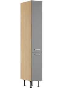 Apothekerschrank KOCHSTATION "KS-Lucy", basaltgrau, eiche hell, B:30cm H:211,8cm T:58,1cm, Schr&auml;nke, Apothekerschrank, Breite 30 cm, mit 2 Ausz&uuml;gen, Soft-Close, h&ouml;henverstellbare F&uuml;&szlig;e