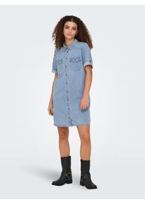 Jeanskleid Only "ONLLISA &ndash; Denimkleid mit Knopfleiste und Brusttaschen", Damen, Gr. XS, N-Gr, light blau denim, Denim/Jeans, Obermaterial: 90% Baumwolle, 10% Viskose, unifarben, kurz, mit Umschlag, Kleider Jeanskleid, Baumwollmischung