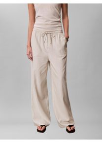 Leinenhose Calvin Klein Jeans, Damen, Gr. XXL (46), N-Gr, chalk, Web, Obermaterial: 55% Leinen, 45% Viskose, unifarben, straight fit normal, Hosen Leinenhose, Regular fit mit elastischem Bund