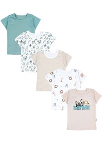 T-Shirt TUPTAM "Shirt Baby Kurzarm T-Shirt 5er Set", M&auml;dchen, Gr. 98, gr&uuml;n (tiersafari bl&auml;tter salbei beige streifen), Obermaterial: 100% Baumwolle CO., Shirts T-Shirt