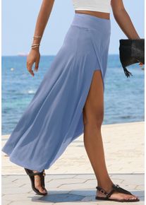 Maxirock Lascana, Damen, Gr. 46, rauchblau, Jersey, Obermaterial: 95% Viskose, 5% Elasthan, unifarben, figurumspielend kn&ouml;chellang, R&ouml;cke Maxirock, mit integrierter Radler Shorts, Topseller