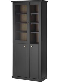 Vitrine Home Affaire "Lincoln, Hochschrank im Landhausstil, moderne Glasvitrine", schwarz matt, B:86cm H:200cm T:39cm, FSC-zertifizierter Holzwerkstoff, Schr&auml;nke, Vitrine, edles Design, messingfarbene Knopfgriffe, vielseitig einsetzbar