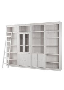 Livetastic Wohnwand, Wei&szlig;, Kieferfarben, Holz, Glas, 4-teilig, Kiefer,Kiefer, massiv, 5 F&auml;cher, 296x223x34 cm, erweiterbar, stehend, Wohnzimmer, Wohnw&auml;nde, Komplette Wohnw&auml;nde