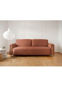 Mid.you , Hellrot , Textil , Eiche , F&uuml;llung: Polyurethan (Pur) , 244x97x97 cm , Liegefunktion , Wohnzimmer, Sofas & Couches, Schlafsofas, Schlafsofas