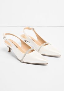 Slingpumps mit Glitzersteinen, wei&szlig;, Gr&ouml;&szlig;e 38, bonprix