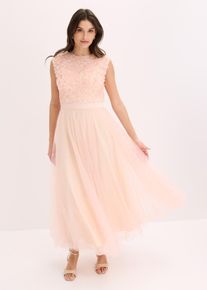 Abendkleid aus zartem T&uuml;ll mit Blumen-Details, rosa, Gr&ouml;&szlig;e 50, bonprix