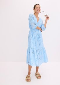 Midikleid aus reiner Baumwolle mit Lochstickerei, blau, Gr&ouml;&szlig;e 38, 100% Baumwolle, bonprix