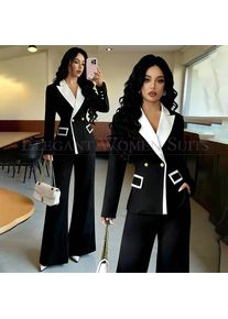 Luxury Black Women's Suits 2 Piece Jacket Pants Sets Tailor Made Office Lady Blazer Double Breasted White Peak Lapel Outwear