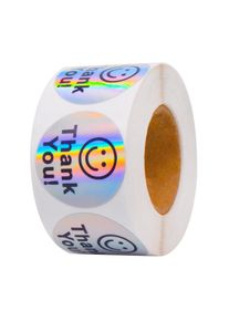 500 Sheets Per Roll 1.5inch Thank You Holographic Laser Film Emoticon Stickers Round Outer Packaging Decoration Universal Emoticon Stickers Reward Stickers Gift Decoration Reward Emoticon Stickers Suitable for Home School Decoration Commercial Use