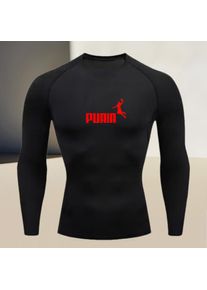 Men's long sleeved round neck thin sports tight fitting quick drying T-shirt, muscle shapewear, high stretch fabric