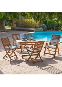 Beldano Gartentischgruppe, Akaziefarben, Holz, Akazie, massiv, rechteckig, 120 cm, St&uuml;hle klappbar, Gartenm&ouml;bel, Gartengarnituren, Gartenm&ouml;bel-Sets