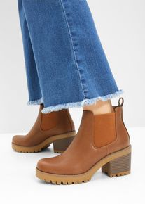 bonprix Chelsea-Boots mit Blockabsatz, braun, Gr.42, Cooler Boot mit Blockabsatz