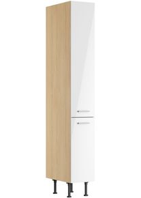 Apothekerschrank KOCHSTATION "KS-Lucy", wei&szlig; glanz, eiche hell, B:30cm H:211,8cm T:58,1cm, Schr&auml;nke, Apothekerschrank, Breite 30 cm, mit 2 Ausz&uuml;gen, Soft-Close, h&ouml;henverstellbare F&uuml;&szlig;e