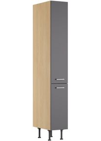 Apothekerschrank KOCHSTATION "KS-Lucy", anthrazit, eiche hell, B:30cm H:211,8cm T:58,1cm, Schr&auml;nke, Apothekerschrank, Breite 30 cm, mit 2 Ausz&uuml;gen, Soft-Close, h&ouml;henverstellbare F&uuml;&szlig;e