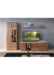 Wohnwand Innostyle "Donna Wohnwand, 290x207x50 (BxHxT) Echtkork Absetzung", wildeiche bianco, absetzung anthrazit, ABS-Kunststoff, Aluminium, Glas, Holzwerkstoff, Kork, Massivholz, Kastenm&ouml;bel-Sets, Wohnwand, Beleuchtung optional, Softclose, Absetzung, Vitrine L/R verwendbar