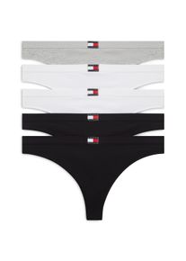 Tanga "5 PACK FLAG THONG", Damen, Gr. XS (34), 5 Stk., grau, wei&szlig;, wei&szlig;, schwarz, schwarz, Jersey, Obermaterial: 95% Baumwolle, 5% Elasthan, Tommy Hilfiger Underwear, k&ouml;rpernah, Unterhosen Tanga, mit Logo