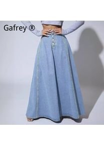Women Single Breasted Denim Skirt Stylish A-line Swing Flared Spring Summer Casual High Waist All-match Female Half Dress