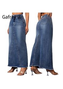 Women Denim Midi Skirt High Waist Fishtail Bodycon Fringe Hem Slim Fit Casual Vintage Streetwear Fashion Jean Skirt For Ladies