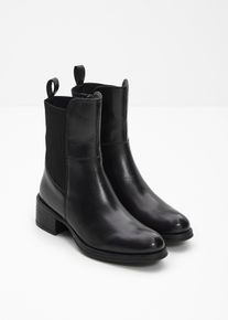 bonprix Boots aus Leder, schwarz, Gr.39, Zeitloser Boot aus Leder mit Elastikeins&auml;tzen, aus Glattleder