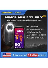 Ulefone Armor Mini 20T Pro 5G 4.7" Display Rugged Phone Android 14 LED Light 6200mAh 16GB+256GB Thermal lmaging 33W Smartphone