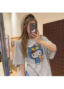 Short Sleeved Hello Kitty Printed T-Shirt Sanrio Women's Summer New Loose Design Versatile Pure Cotton Tops Fun Street Fashion