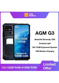 AGM G3 5G Rugged Phone 24GB(12+12) 512GB Wireless Charging 10000mAh Phone 6.72" 120Hz Dimensity 7300 Android15 Camping light