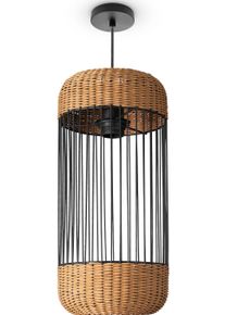 Paco Home Pendelleuchte "PUSTA", schwarz, &Oslash; 19cm H: 40cm, Leuchten, Rattan Esszimmer Lampe Pendelleuchte Boho Zylinder Rustikal E27, Pendelleuchte