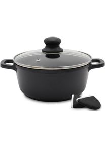 Kr&uuml;ger Fleischtopf KR&Uuml;GER "Aluguss Fleischtopf mit Glasdeckel inkl. Thermogrips LEIPZIG", schwarz, B:20cm H:9cm L:28cm &Oslash;:20cm, T&ouml;pfe, Fleischtopf, hochwertige Antihaft-Versiegelung