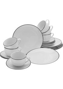 Kaffeeservice Creatable "Luna Black Line", wei&szlig;, 18 Stk., Porzellan, Geschirr-Sets, Kaffeeservice, handgemaltes Liniendekor