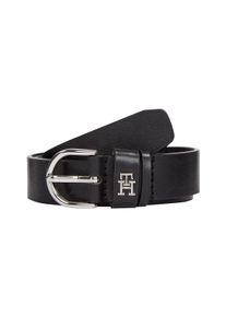 Lederg&uuml;rtel Tommy Hilfiger "ESSENTIAL EFFORTLESS 2.5 cm breit SILVER", Damen, Gr. 1/35, schwarz, Rindsleder, unifarben, G&uuml;rtel Lederg&uuml;rtel, Einfachdornschlie&szlig;e, Metallemblem, Topseller