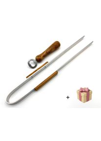 Grillzange OLIVENHOLZ-ERLEBEN "Grillzange BIG DADDY 50 cm plus Flaschen&ouml;ffner BIG BOY, Olivenholz", silber, L:50cm, Aluminium, Olivenholz, K&uuml;chenzangen, Grillzange, Extra lange Grillzange 50 cm, Flaschen&ouml;ffner mit ergonomischem Griff
