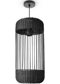 Paco Home Pendelleuchte "PUSTA", schwarz, &Oslash; 19cm H: 40cm, Leuchten, Rattan Esszimmer Lampe Pendelleuchte Boho Zylinder Rustikal E27, Pendelleuchte