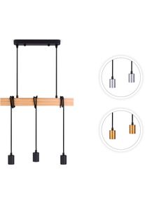 Paco Home Pendelleuchte "SINA", schwarz (schwarz chrom), H: 5cm, Leuchten, LED Pendellampe H&auml;ngeleuchte Wohnzimmer Esszimmer Vintage Holz 3x E27, Pendelleuchte