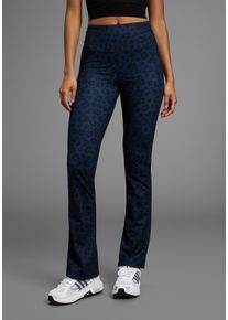 Leggings FAYN SPORTS, Damen, Gr. 92, K + L Gr, schwarz (navy, schwarz), Obermaterial: 80% Polyester, 20% Elasthan, bedruckt, bootcut fit, Hosen Leggings, Reflektor Logo-Print