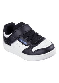 Lauflernschuh Skechers "QUICK STREET", M&auml;dchen, Gr. 26, schwarz-wei&szlig; (schwarz, wei&szlig;), Lederimitat, Schuhe Lauflernschuh, Retro Sneaker mit Klettverschluss, Gr&ouml;&szlig;enschablone zum Download