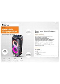 Denver BPS-370 - Bluetooth Party Speaker with light function & 2 x 6.5" woofers - Black