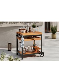 Ambia Garden Garten-Servierwagen, Schwarz, Teakfarben, Metall, Teakholz, 1 Schublade(n) Schubladen, w&uuml;rfelf&ouml;rmig, 73x80x50 cm, ISO 9001, Bsci, FSC 100%, ausziehbar, wetterbest&auml;ndig, einfacher Aufbau, Gartenm&ouml;bel, Gartentische, Garten-Beistelltische