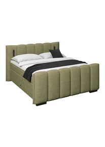 Luca Bessoni , Gr&uuml;n , Holz, Metall, Kunststoff, Textil, Holzwerkstoff , H2 + H3 , 200x220 cm , Bettkasten, gepolstertes Kopfteil, Beleuchtung, Topper durchgehend, in verschiedenen Gr&ouml;&szlig;en erh&auml;ltlich, Matratze in verschiedenen H&auml;rtegraden erh&auml;ltlich, Matratze geteilt , Schlafzimmer, Betten, Boxspringbetten