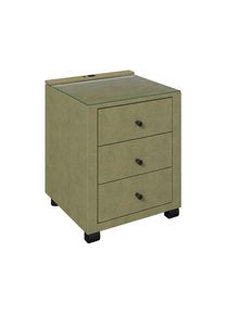 Luca Bessoni , Gr&uuml;n , Holz, Metall, Kunststoff, Glas, Textil, Holzwerkstoff , 3 Schublade(n) Schubladen , 48x68x45.5 cm , Soft-Close-System , Schlafzimmer, Nachtk&auml;stchen