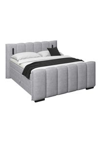 Luca Bessoni , Hellgrau , Holz, Metall, Kunststoff, Textil, Holzwerkstoff , H2 + H3 , 160x220 cm , Bettkasten, gepolstertes Kopfteil, Beleuchtung, Topper durchgehend, in verschiedenen Gr&ouml;&szlig;en erh&auml;ltlich, Matratze geteilt , Schlafzimmer, Betten, Boxspringbetten