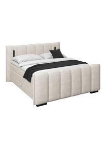 Luca Bessoni , Beige , Holz, Metall, Kunststoff, Textil, Holzwerkstoff , H2 + H3 , 160x220 cm , Bettkasten, gepolstertes Kopfteil, Beleuchtung, Topper durchgehend, in verschiedenen Gr&ouml;&szlig;en erh&auml;ltlich, Matratze geteilt , Schlafzimmer, Betten, Boxspringbetten