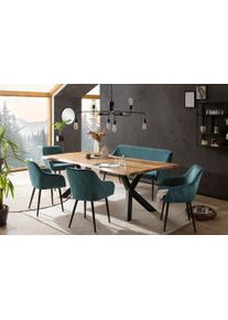 Eckbankgruppe Salesfever "Eckbankgruppe im Landhausstil", gr&uuml;n (tannengr&uuml;n, natur, schwarz, schwarz), B:200cm H:76,5cm T:100cm, Massivholz, Metall, Polyester, Sitzm&ouml;bel-Sets, Eckbankgruppe, R&uuml;ckenfl&auml;che mit aufw&auml;ndiger Rautensteppung