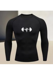 Men's round neck quick drying compression long sleeved printed top - a must-have for high stretch fitness and outdoor sports