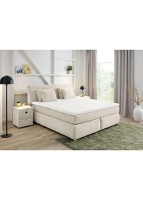 Jockenh&ouml;fer Boxspringbett JOCKENH&Ouml;FER GRUPPE "Carla", wahlweise mit oder ohne Bettkasten", beige (beige 417, 07), L:223cm, Topper: 100% Polyurethan, Bezug (100% Polyester) abnehmbar und waschbar bis 60&ordm; C;Spiegelfl&auml;che der Matratze: 100% Polyester;Bettgestell und seitliche Einfassung der Matratzen: Chenille (100% Polyester), Komplettbetten, Boxspringbett, inkl. 4 Kissen, erh&auml;ltlich in den Breiten 160 & 180cm
