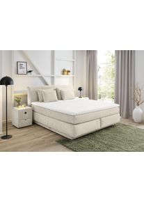 Jockenh&ouml;fer Boxspringbett JOCKENH&Ouml;FER GRUPPE "Carla", wahlweise mit oder ohne Bettkasten", beige (beige 417, 07), L:223cm, Topper: 100% Polyurethan, Bezug (100% Polyester) abnehmbar und waschbar bis 60&ordm; C;Spiegelfl&auml;che der Matratze: 100% Polyester;Bettgestell und seitliche Einfassung der Matratzen: Chenille (100% Polyester), Komplettbetten, Boxspringbett, inkl. 4 Kissen, erh&auml;ltlich in den Breiten 160 & 180cm
