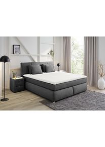 Jockenh&ouml;fer Boxspringbett JOCKENH&Ouml;FER GRUPPE "Carla", wahlweise mit oder ohne Bettkasten", grau (dunkelgrau 414, 09), L:223cm, Topper: 100% Polyurethan, Bezug (100% Polyester) abnehmbar und waschbar bis 60&ordm; C;Spiegelfl&auml;che der Matratze: 100% Polyester;Bettgestell und seitliche Einfassung der Matratzen: Webstoff (100% Polyester), Komplettbetten, Boxspringbett, inkl. 4 Kissen, erh&auml;ltlich in den Breiten 160 & 18