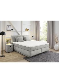 Jockenh&ouml;fer Boxspringbett JOCKENH&Ouml;FER GRUPPE "Carla", wahlweise mit oder ohne Bettkasten", grau (grau 417, 19), L:223cm, Topper: 100% Polyurethan, Bezug (100% Polyester) abnehmbar und waschbar bis 60&ordm; C;Spiegelfl&auml;che der Matratze: 100% Polyester;Bettgestell und seitliche Einfassung der Matratzen: Chenille (100% Polyester), Komplettbetten, Boxspringbett, inkl. 4 Kissen, erh&auml;ltlich in den Breiten 160 & 180cm
